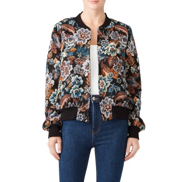 Fifteen Twenty Floral Tapestry Bomber Jacket Coat Sweater Blazer - Size Large - Picture 1 of 8